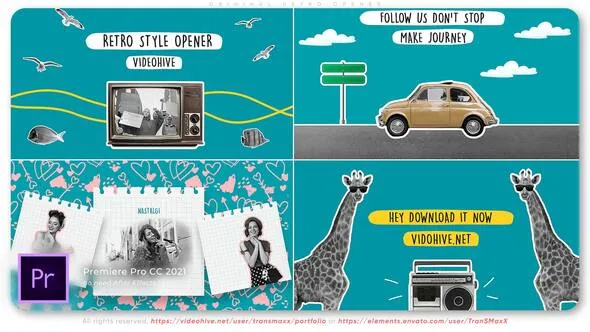 70年代复古嬉皮风格效果有趣标题鲜艳色彩创建闪购视频宣传片AE与PR模板 Original Retro Opener