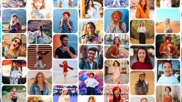 马赛克照片墙视频墙标志片头PR模板 Mosaic Logo Intro