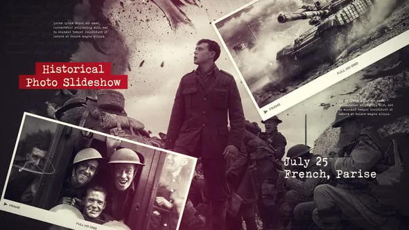 历史幻灯片战争军事教育宣传片复古相册AE与PR模板 History Slideshow / Old Memories / Retro Photo Album | MOGRT