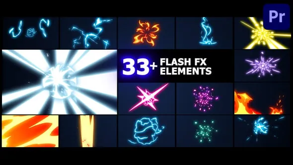 33+卡通元素能量爆炸火焰闪光效果视频PR模板工程文件下载 Flash FX Elements Pack | Premiere Pro