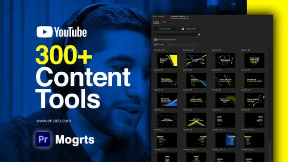 300+ Content Tools媒体视频制作元素编辑设计PR模板工程文件下载 Youtube Content Tools for Premiere Pro