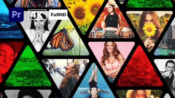 三角形照片动画视频墙宣传开场片头PR模板工程文件下载 Triangle Photo Wall Logo Reveal | Premiere Pro