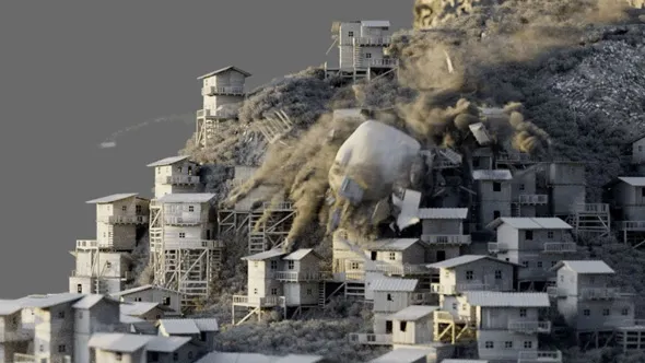 Houdini巨石滚动建筑损坏视觉特效制作视频教程 Large-Scale Cinematic Destruction in Houdini with David Silberbauer