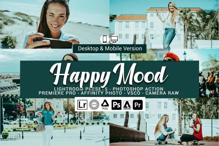 快乐心情青绿调胶片人像Lightroom预设/APP滤镜/Vlog视频调色LUT预设 Happy Mood Lightroom Presets