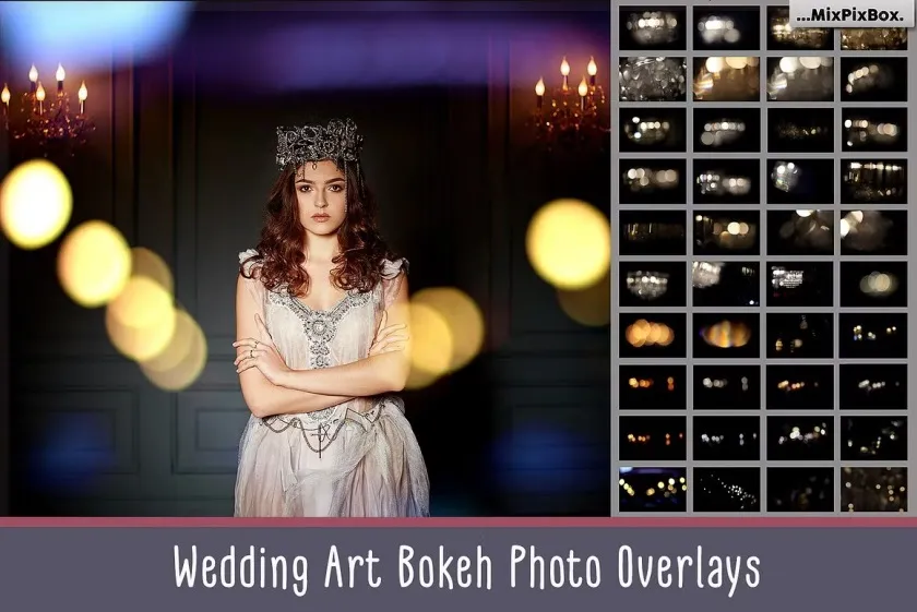 5K高清大气艺术婚礼婚纱散景光斑叠加合成素材 Wedding Art Bokeh Photo Overlays