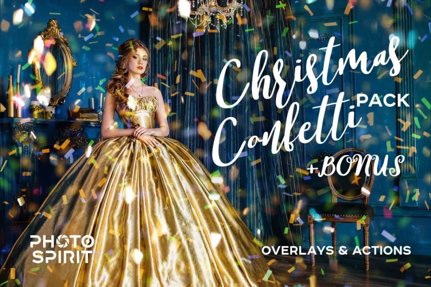 高清婚礼五彩纸屑光斑光效叠加合成素材-附PS动作 Confetti Overlay Effect In Photoshop