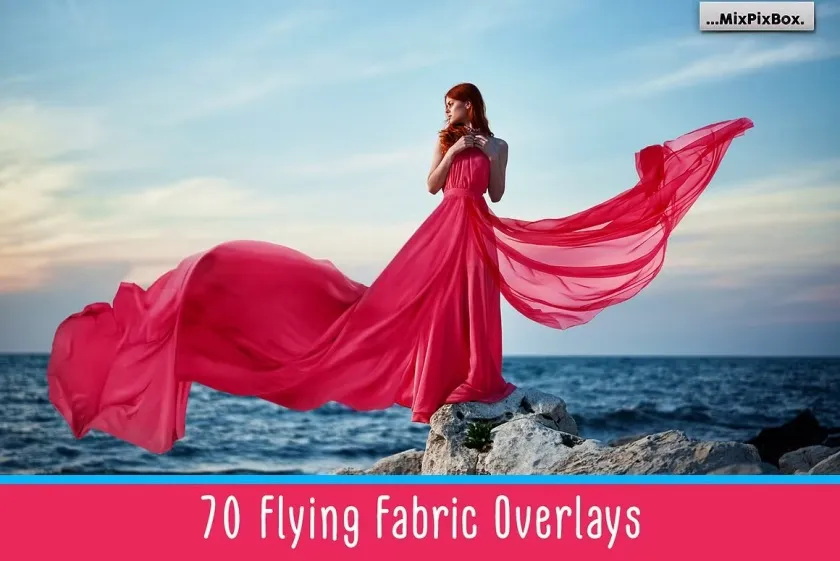 70组高清影楼婚纱拖尾裙摆飘带特效合成素材 Flying Fabric Overlays