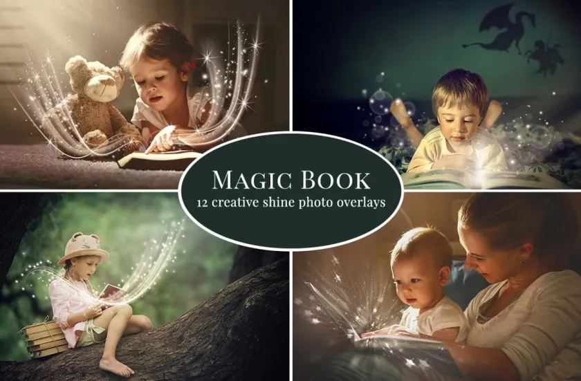 5K高清魔法光效叠加合成素材 Magic Book photo overlays