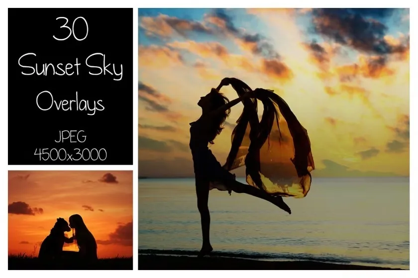 30张4K高清晚霞日落天空云彩素材 30 Dramatic Sunset Sky Overlays