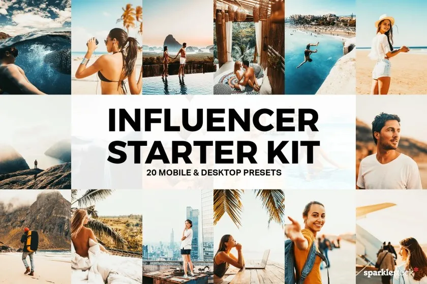 20个INS旅行人文风光后期调色Lightroom预设及视频调色LUT预设 Travel Influencer Starter Kit – 20 Lightroom Presets and LUTs