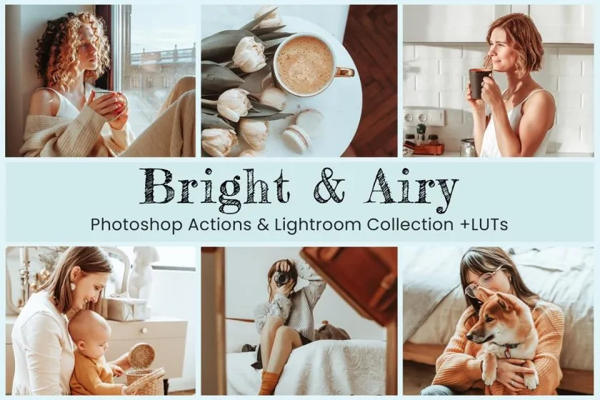 11个明亮清新通透人像后期调色Lightroom预设及视频调色LUT预设 11 Bright & Airy Photoshop actions Presets for Lightroom