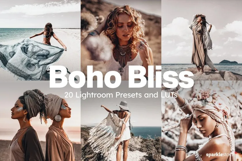 波西米亚风情旅拍人像AI人工智能LR预设及视频调色LUT预设 20 Boho Bliss Lightroom Presets and LUTs