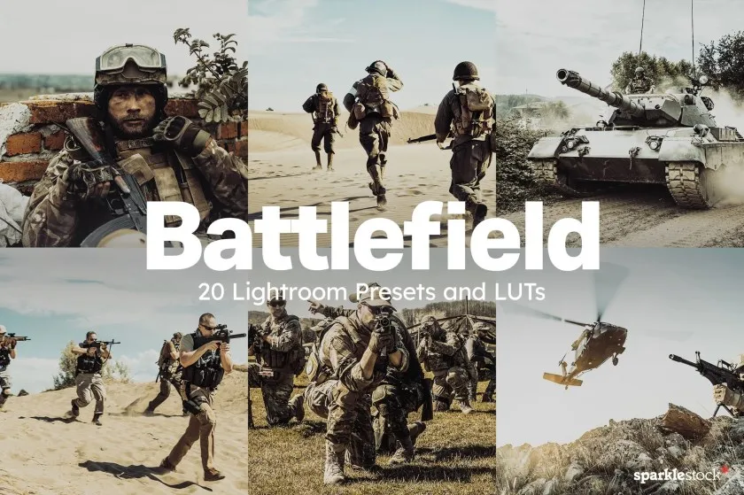 现代战争战斗AI人工智能Lightroom预设及电影视频调色LUT预设 20 Battlefield Lightroom Presets and LUTs