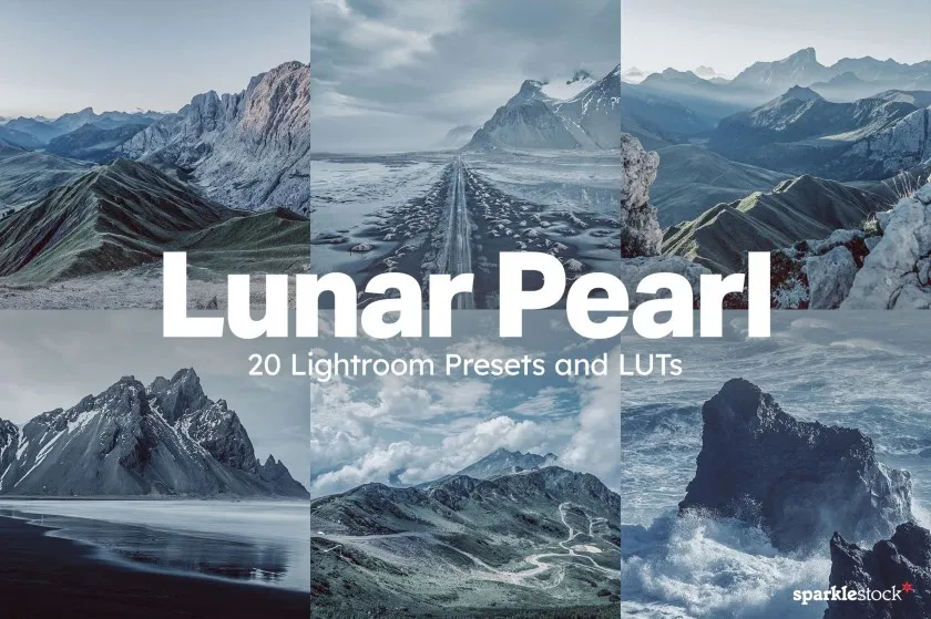 极简主义风光AI人工智能Lightroom预设及电影视频调色LUT预设 20 Lunar Pearl Lightroom Presets and LUTs