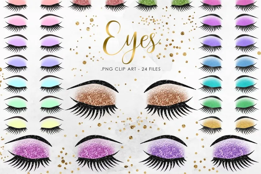 24张高品质彩色睫毛闪光魅力眼睫毛剪贴PNG图片素材 Eyes Clipart, Glitter Eyelashes Clip Art