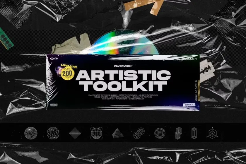 160+ 潮流透明薄膜铝箔塑料贴纸光影褶皱叠加纹理图片PS设计素材 Artistic Toolkit