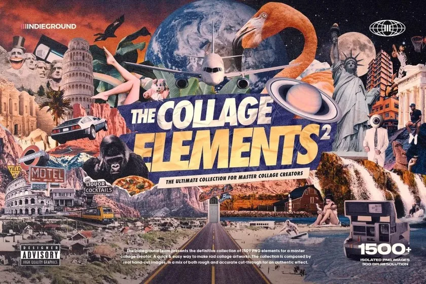 1260+老式复古杂志书籍印刷品拼贴剪切PNG元素合集 Indieground – Collage Elements
