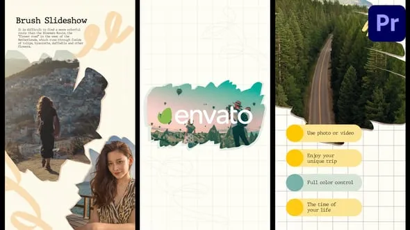 垂直分辨率彩色水墨风动态海报创意社交媒体幻灯片PR模板 Brush Social Media Slideshow for Premiere Pro