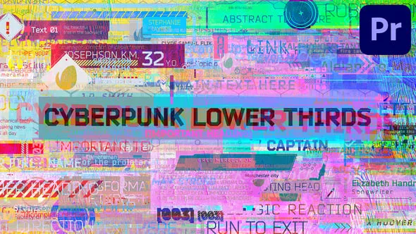 87个高科技HUD元素赛博朋克风全息标题PR模板 Cyberpunk Lower Thirds PP