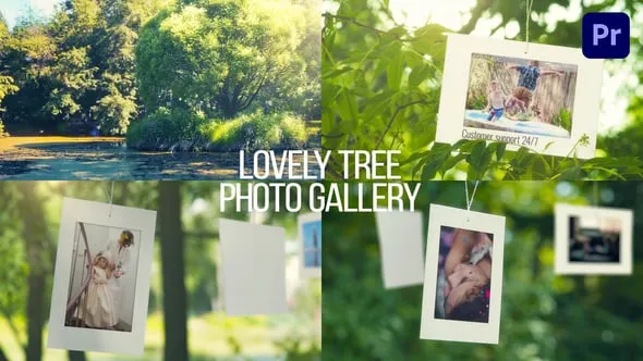 真实绿荫树林场景清新有爱悬挂照片相册展示AE/PR模板 Lovely Tree Photo Gallery