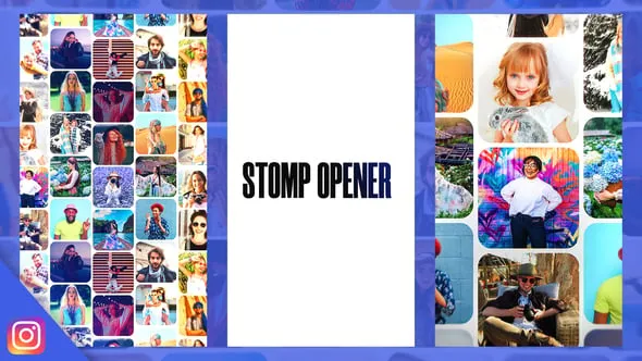 快速跺脚风格马赛克照片墙相册片头PR模板 Dynamic Slideshow l Mosaic Logo Reveal I Instagram Stories