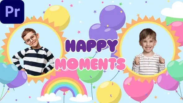 快乐童年多彩明亮卡通儿童视频相册制作PR模板下载 Happy Birthday slideshow |MOGRT|