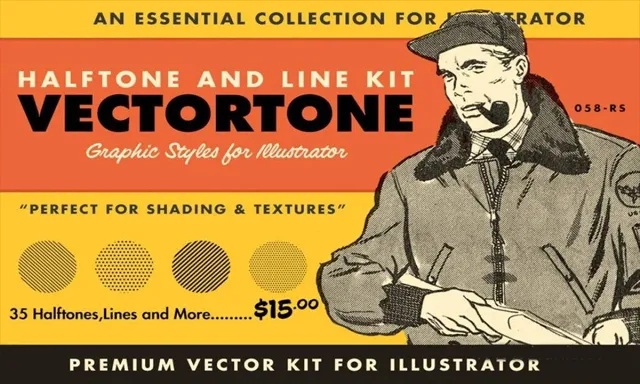 AI笔刷-35种复古半色调效果阴影线条纹理绘画Illustrator笔刷色板样式 Retro Supply – VectorTone