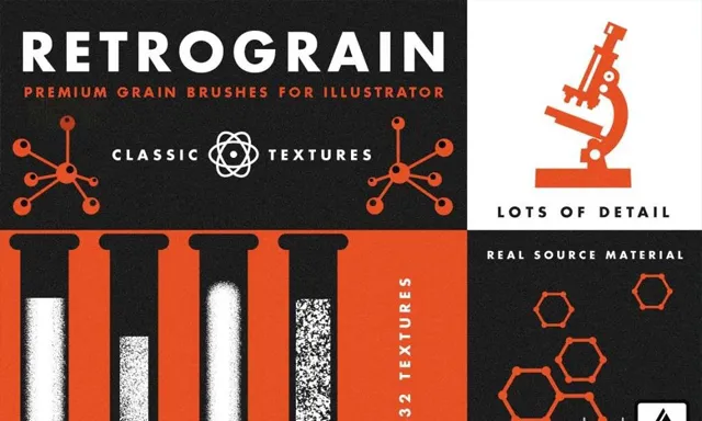 AI笔刷-32支海绵绘画丙烯酸颜料墨水纹理散点颗粒笔触效果Illustrator画笔 Retro Supply – VectorFuzz