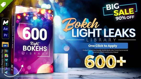 600+优雅美丽镜头散景光斑视频叠加特效视频素材AE/PR脚本/视频素材 600+ Bokeh [LIGHT LEAKS] Pack