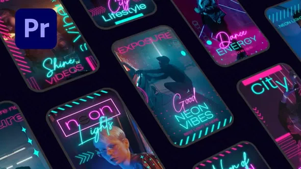 10个霓虹灯主题社交媒体短视频包装动态宣传海报PR模板下载 Instagram Stories