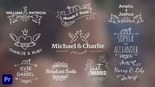 浪漫婚礼邀请函婚礼视频封面唯美标签PR标题模板下载 Love Badges / Wedding Titles Pack