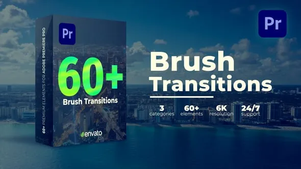 Brush Transitions PR模板60种笔刷动画视频转场过渡效果PR模板下载 Brush Transitions