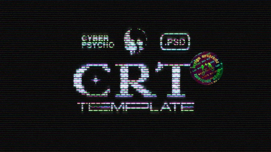 复古老式CRT屏幕色彩显示故障游戏文字图像错位失真特效PSD模板 CyberPsycho CRT Photoshop Template