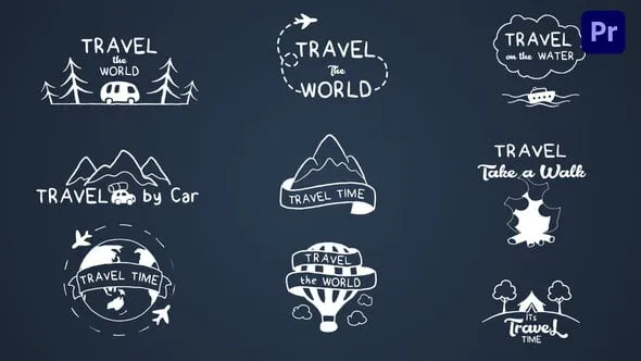 假期冒险旅行标题徽章元素卡通世界地图梦想巡航图形动画PR模板下载 Travel titles Premiere Pro