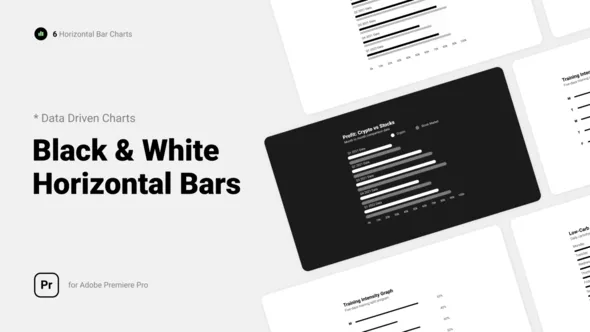 6个数据黑白风格水平条形信息图表PR模板下载 Black & White Horizontal Bar Charts l MOGRT for Premiere Pro