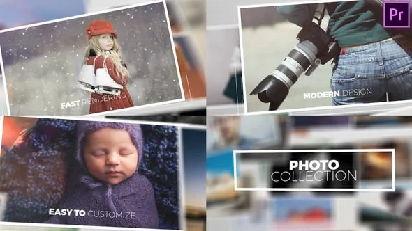 照片集PR模板套用照片幻灯片视频相册制作Premiere模板下载 Photo Collection Premiere Pro