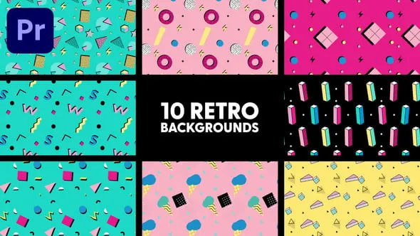 4K分辨率10组卡通复古图形元素动画背景视频Premiere模板下载 Retro Backgrounds