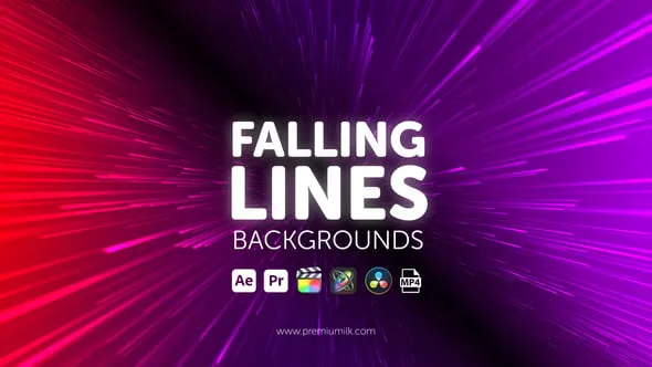抽象渐变色霓虹灯下降线空间感光线背景AE与PR模板下载 Falling Lines Backgrounds