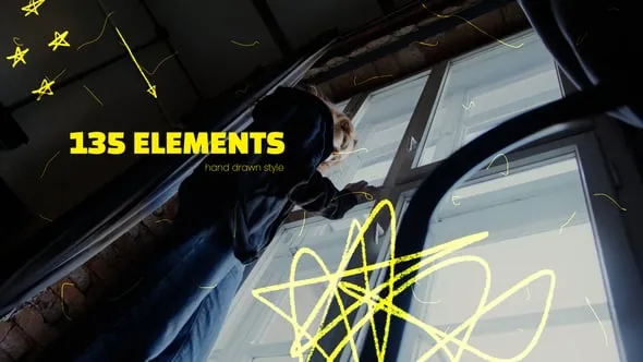 手绘涂鸦箭头框架影线数字字母等贴纸元素动画AE与PR模板下载 Drawn Sticker Pack