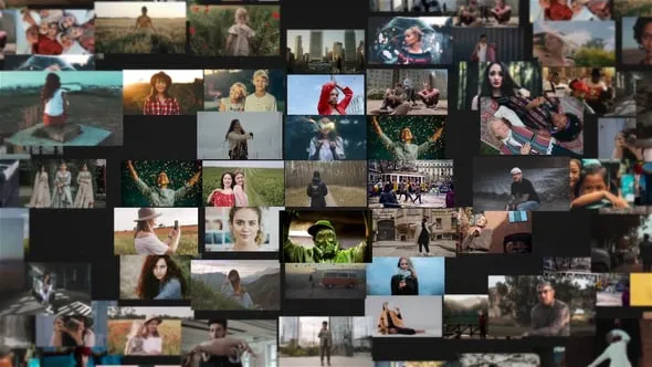 公司员工头像照片墙汇聚企业LOGO标志片头AE与PR模板下载 Mosaic Logo Intro