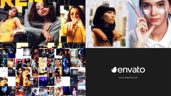 照片墙LOGO片头制作商业产品发布活动开场白PR模板下载 Typo Mosaic Opener