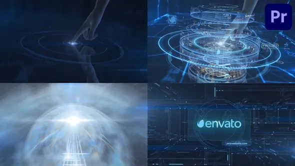 全息数字人手按下发光按钮开启高科技隧道LOGO动画展示PR模板下载 High Tech Eye Logo for Premiere Pro