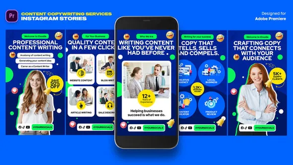 竖屏商业品牌宣传短视频文案内容服务产品介绍动态海报PR模板下载 Content Copywriting Services Instagram MOGRT