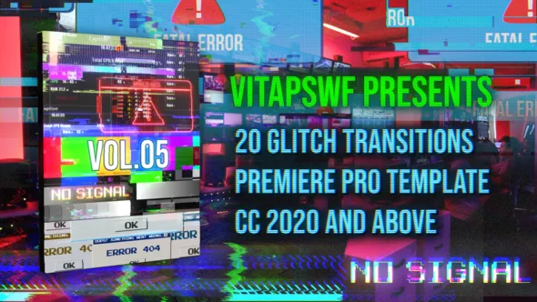信号损坏故障转场PR模板 Glitch Transitions Vol. 05