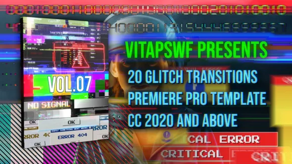 信号损坏故障干扰过渡效果PR模板 Glitch Transitions Vol. 07