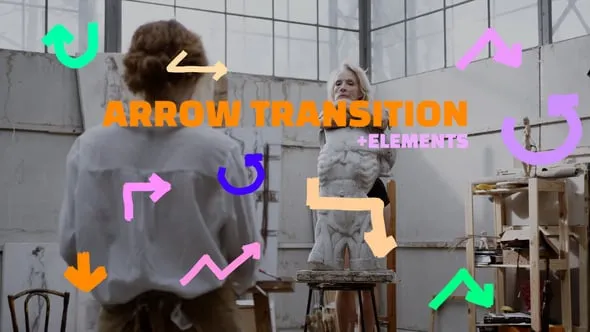 彩色画笔绘制箭头过渡样式元素PR模板 Arrow Transition