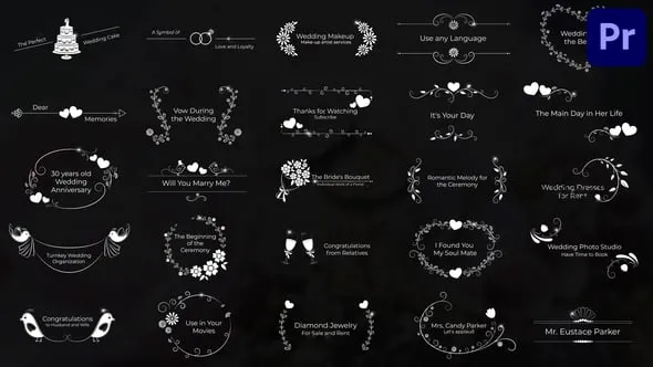 55个简约婚礼标题浪漫的文本动画PR模板 Wedding Titles for Premiere Pro