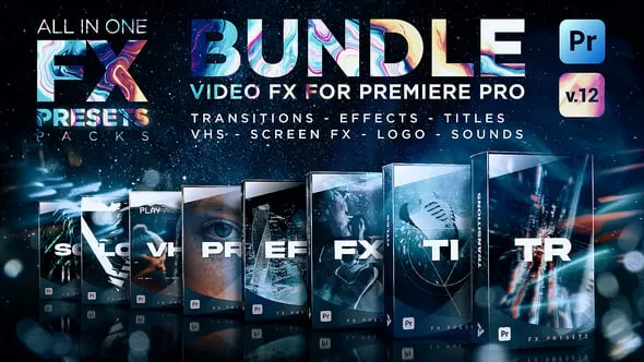 FX Presets Bundle V.12 PR模板转场标题效果VHS调色LUTs预设