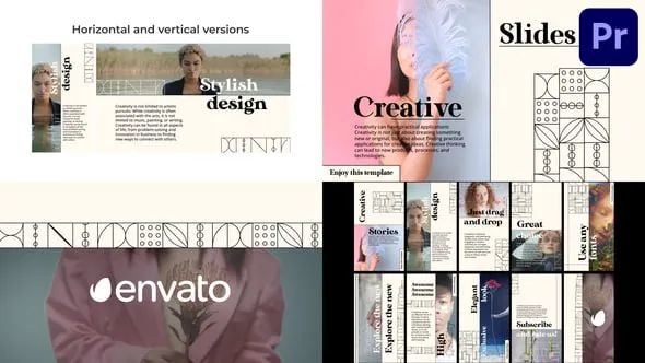 移动模块化创意几何形状动画时尚人物介绍作品展示PR模板 Creative Modern Slideshow for Premiere Pro