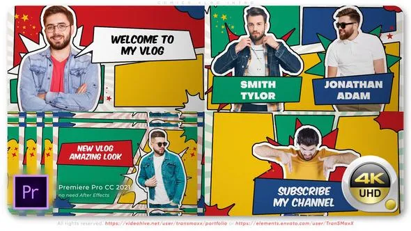 定格人物漫画Vlog简介时尚社交博主旅游宣传PR模板 Comics Vlog Intro